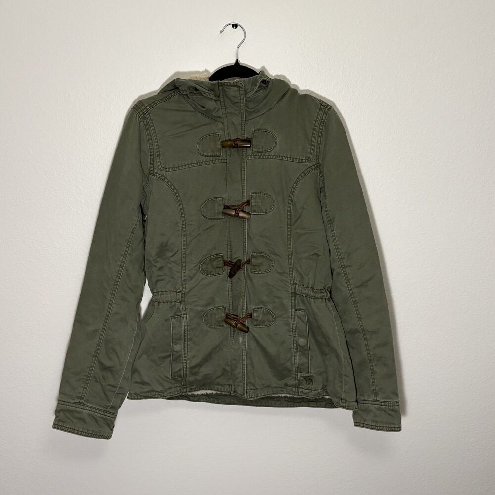 Y2K Abercrombie & Fitch Military Sherpa Coat Women's Large Olive Toggle Button